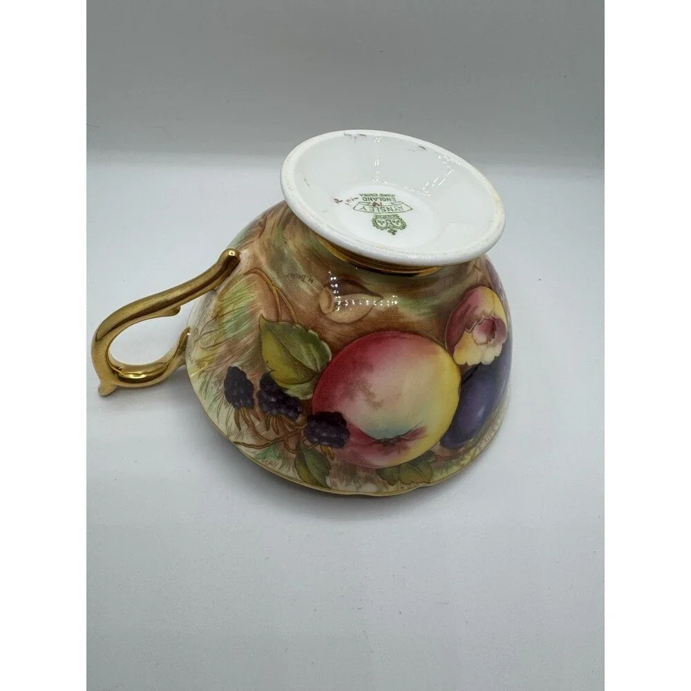 Aynsley England Bone China Fruit Tea Cup & Saucer Set, Green/Gold, 2-Piece